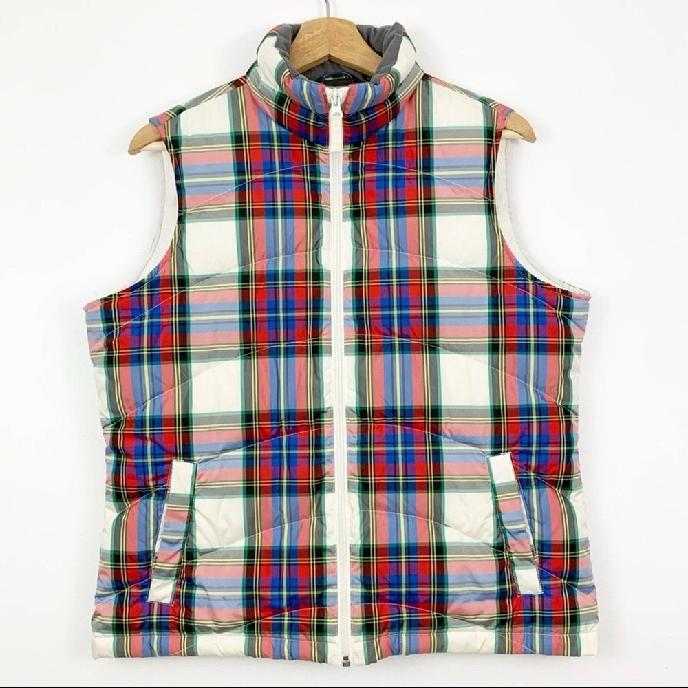 Lands End Multi Plaid Puffer Vest
